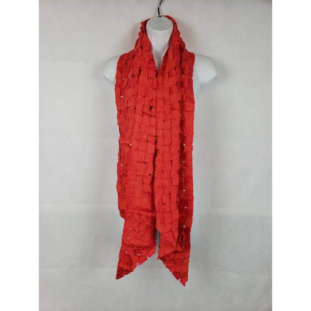 NWT Renee Sherrer Scarf 0026 Hotpink Orange Red Basket Hand Woven Silk 1 of kind